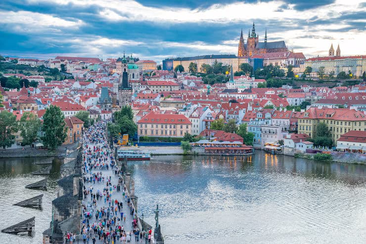 A panoramic view of the Czech Republic showcasing its historic cities, rolling countryside, and iconic architecture.